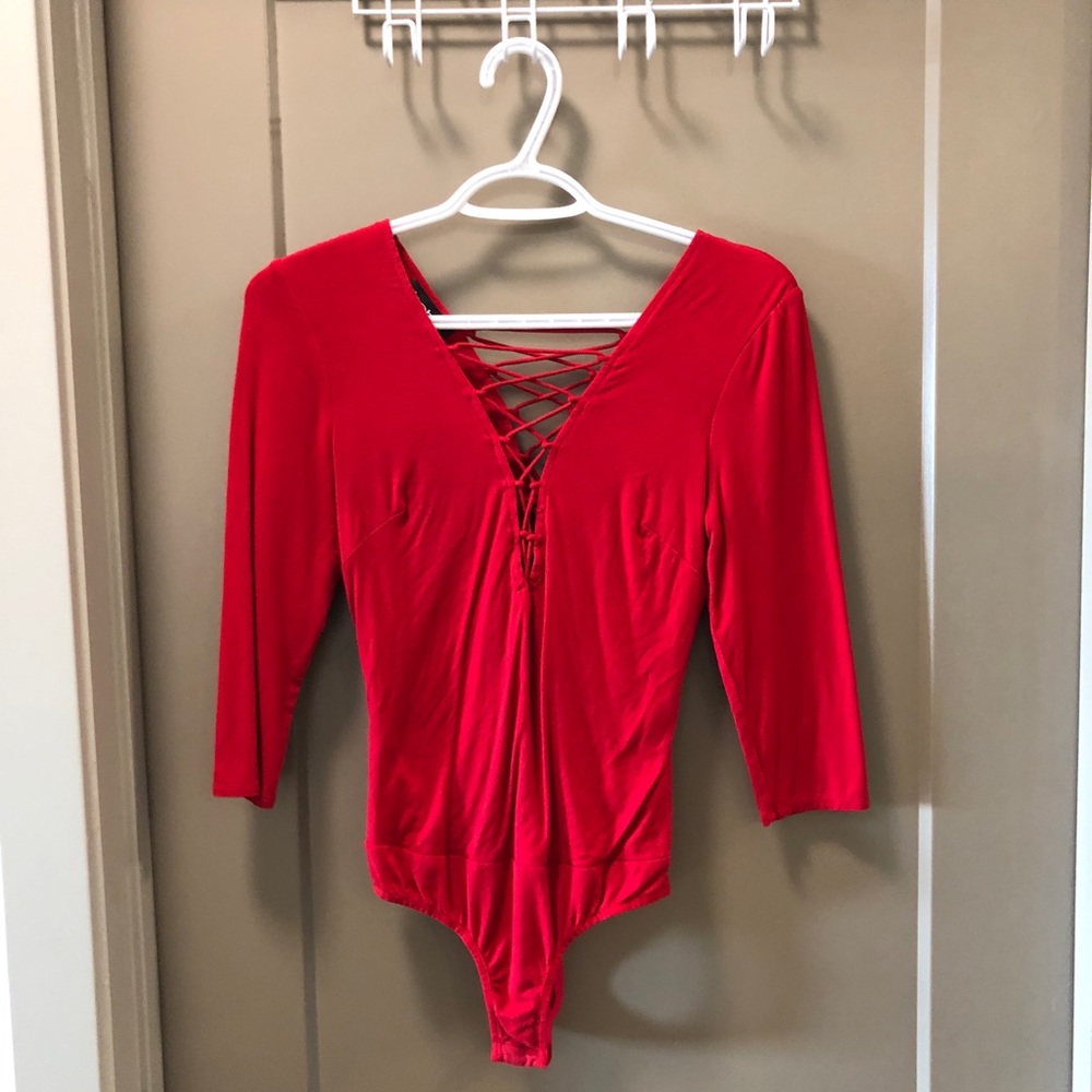 Red 3/4 sleeve Bodysuit